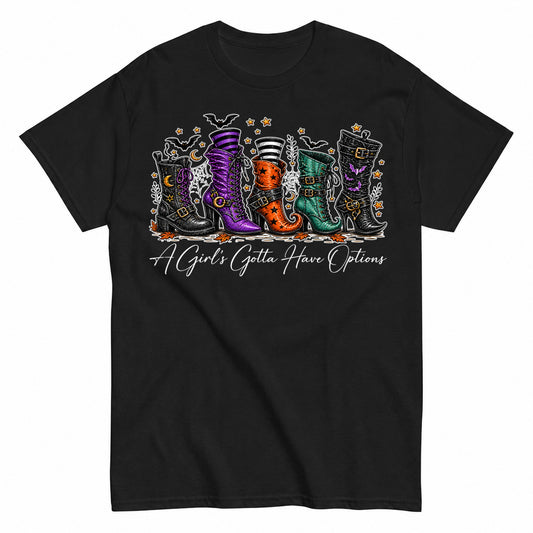 A Girl'S Gotta Have Options Halloween Shirt in Black – product view