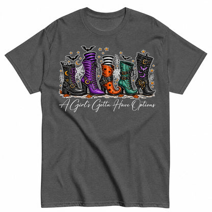 A Girl'S Gotta Have Options Halloween Shirt in Grey – product view