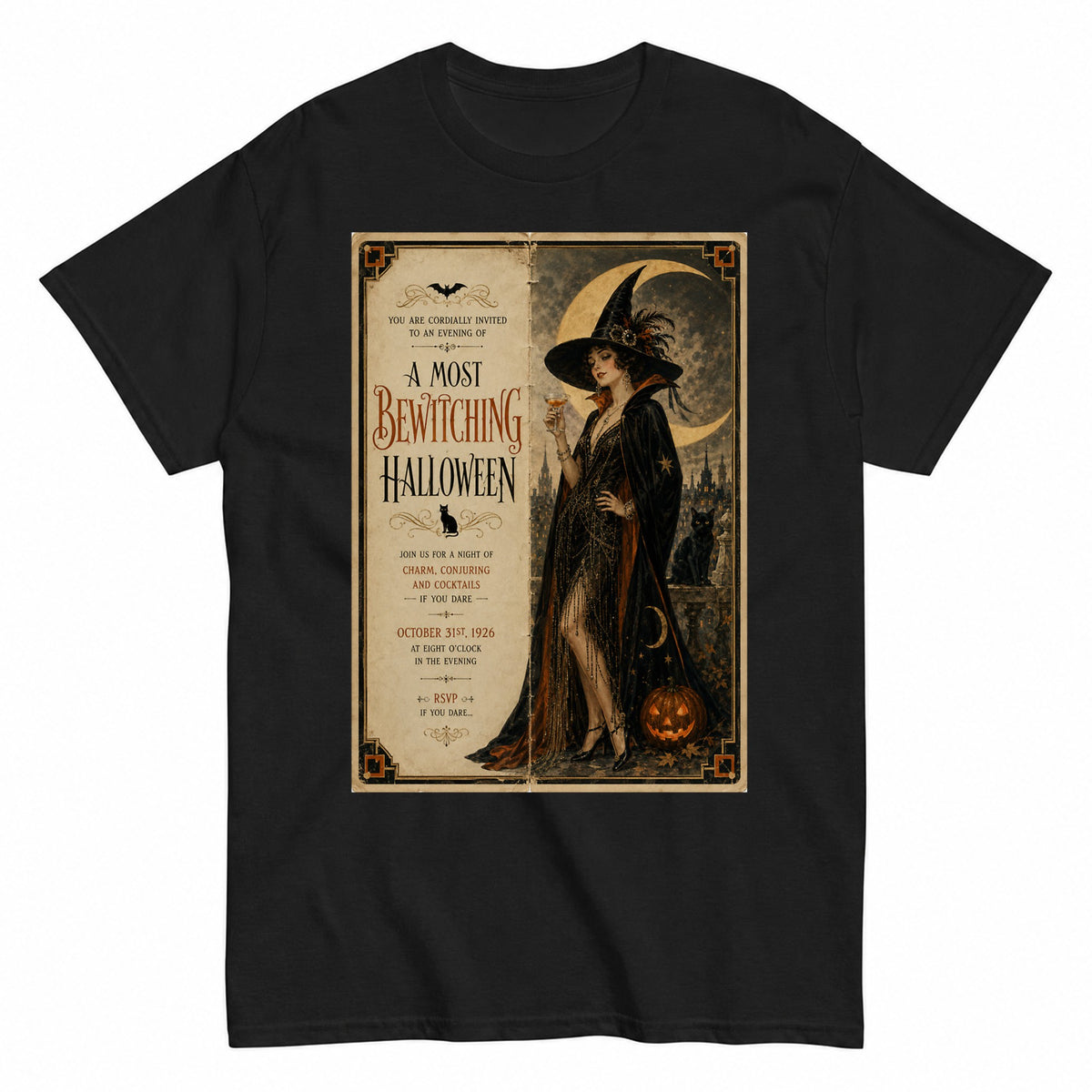 A Most Bewitching Halloween 1920S Halloween Card Halloween Shirt in Black – product view