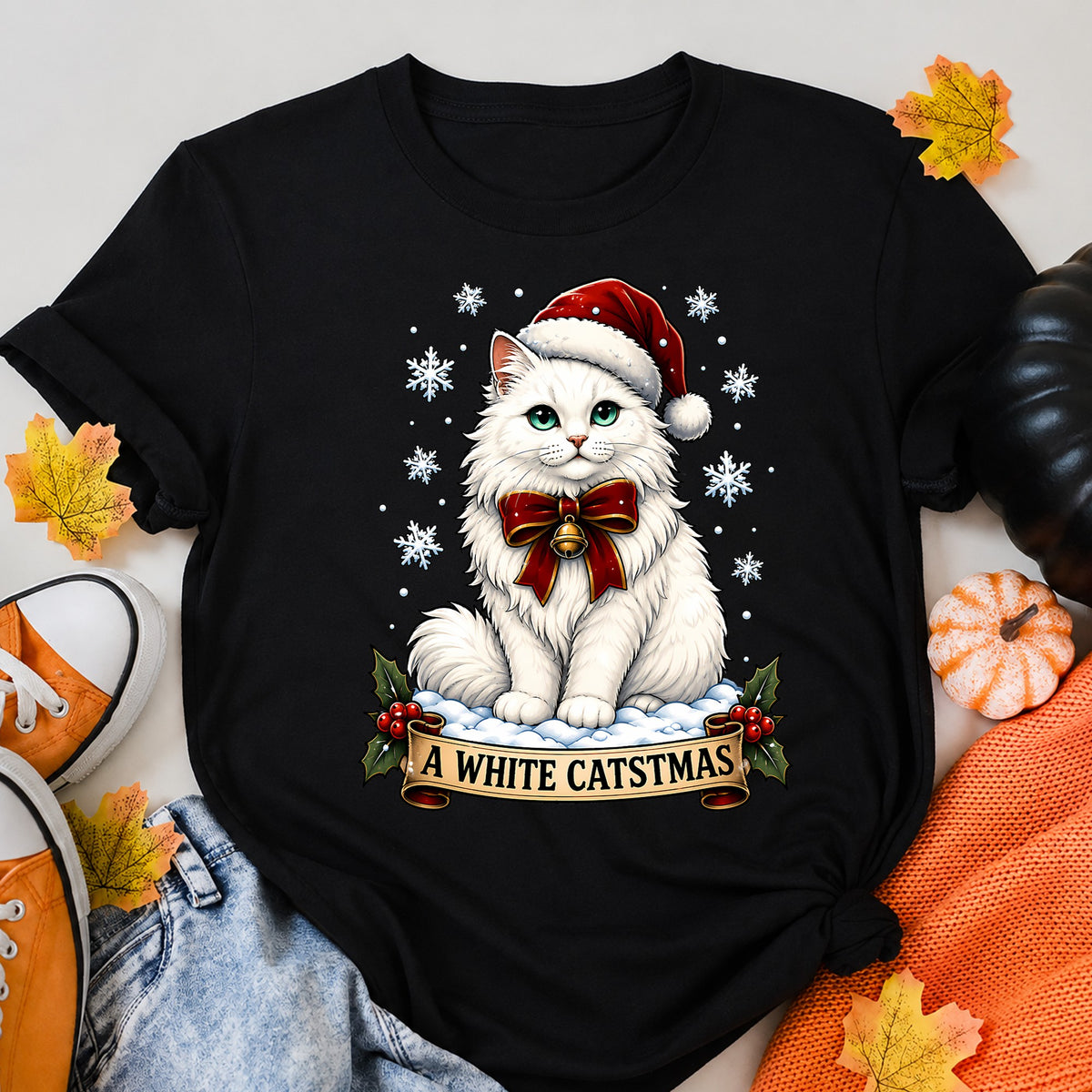 A White Catsmas Vintage Santa Cat Christmas T-Shirt - product view 5