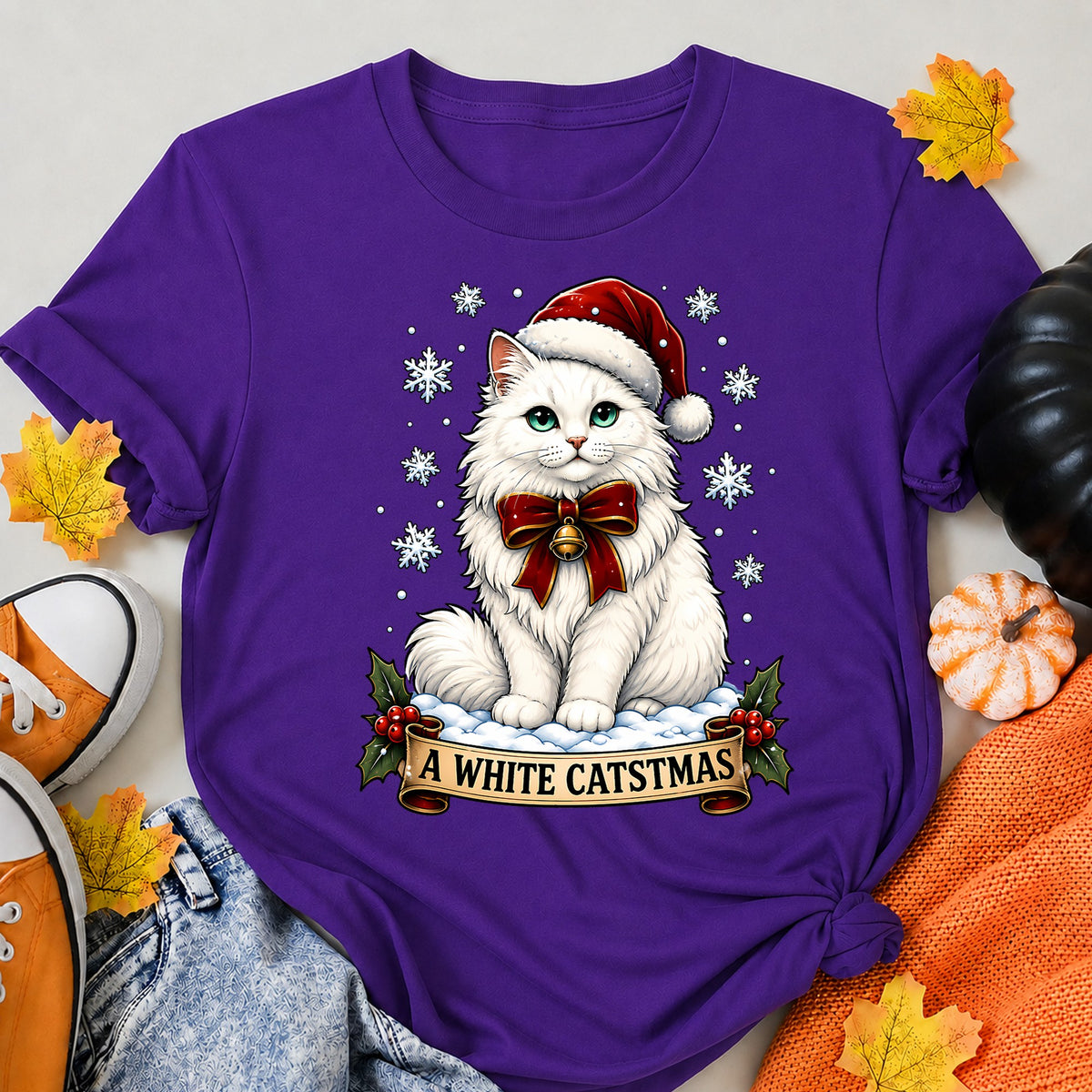 A White Catsmas Vintage Santa Cat Christmas T-Shirt - product view 6