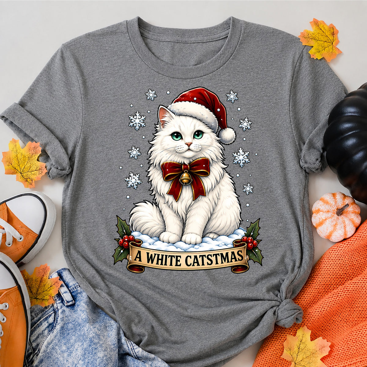 A White Catsmas Vintage Santa Cat Christmas T-Shirt - product view 7
