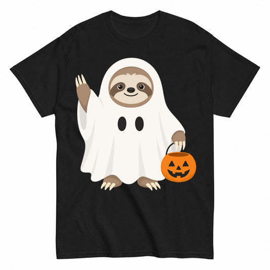 Adorable Baby Sloth Cartoon Halloween Shirt in Black – product view