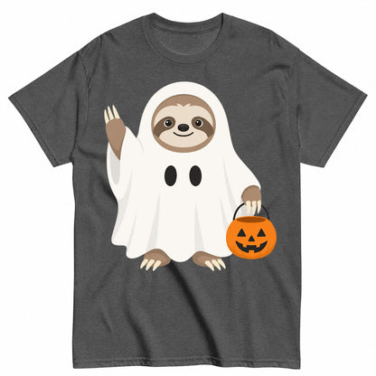 Adorable Baby Sloth Cartoon Halloween Shirt in Grey – product view