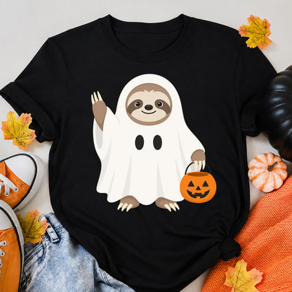 Adorable Baby Sloth Cartoon Halloween Shirt in Black – alternate view