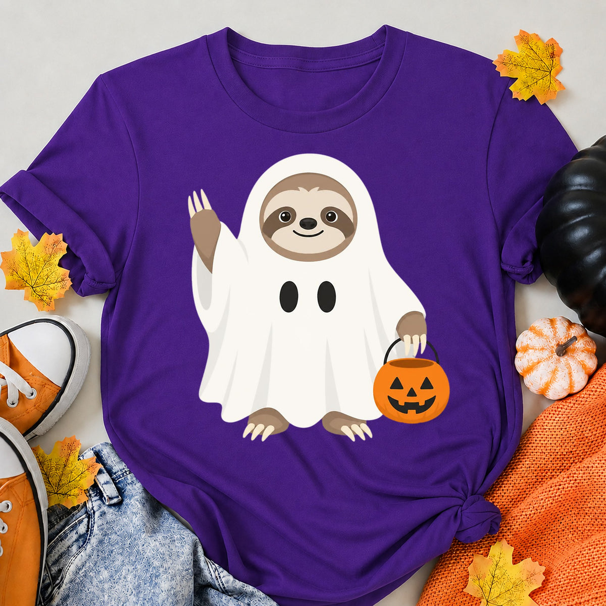 Adorable Baby Sloth Cartoon Halloween Shirt in Blue – alternate view