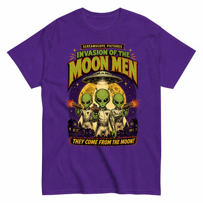 Alien Invasion Retro Sci-Fi Horror Halloween Shirt in Blue – product view