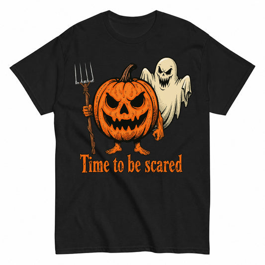 Angry Pumpkin And Spooky Ghost Halloween Shirt in Black – product view