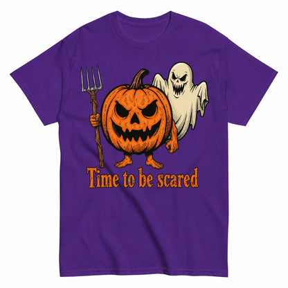 Angry Pumpkin And Spooky Ghost Halloween Shirt in Blue – product view