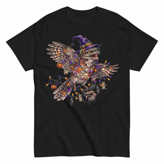 Australian Halloween Native Bird - Spooky Tawny Frogmouth Halloween Shirt in Black – product view