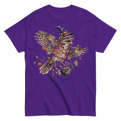 Australian Halloween Native Bird - Spooky Tawny Frogmouth Halloween Shirt in Blue – product view