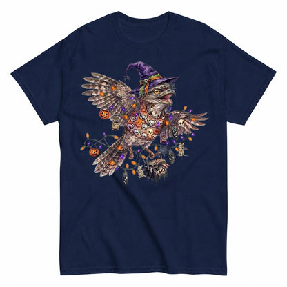 Australian Halloween Native Bird - Spooky Tawny Frogmouth Halloween Shirt in Navy – product view