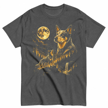 KAVENRO Australian Cattle Dog graphic T-shirt in grey with moonlit wilderness design