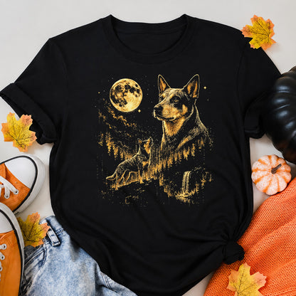 KAVENRO Australian Cattle Dog graphic T-shirt in black with moonlit wilderness design