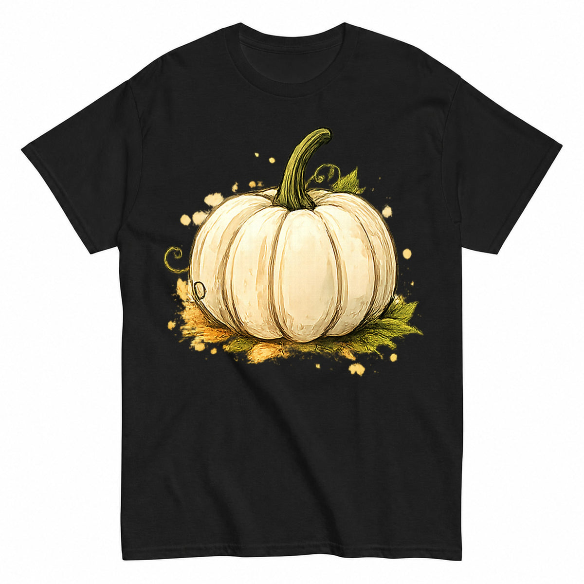 Autumn Pumpkin Harvest Illustration Halloween Shirt in Black – product view