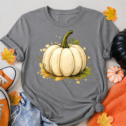Autumn Pumpkin Harvest Illustration Halloween Shirt in Grey – alternate view