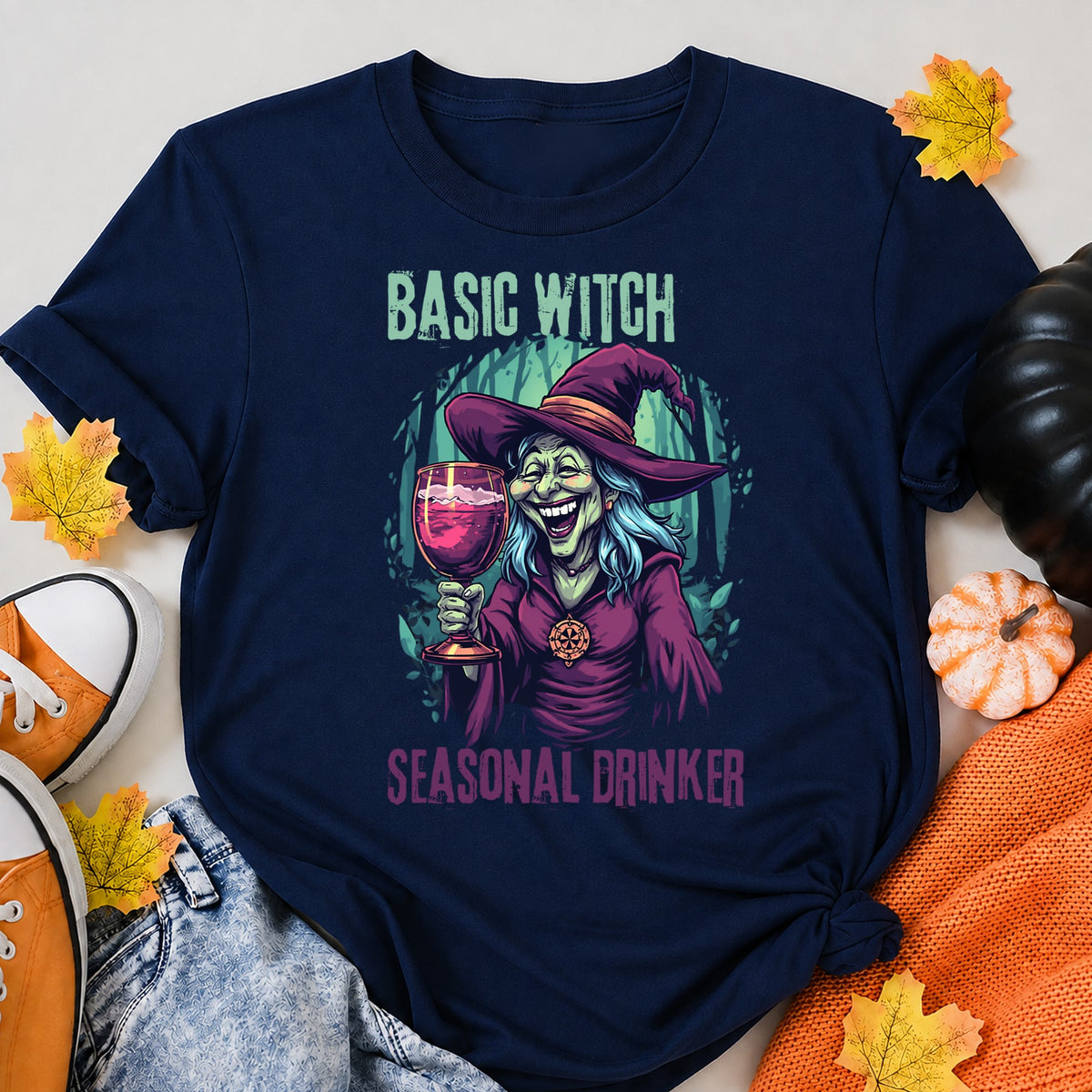 Basic Witch Halloween Shirt in Navy – alternate view