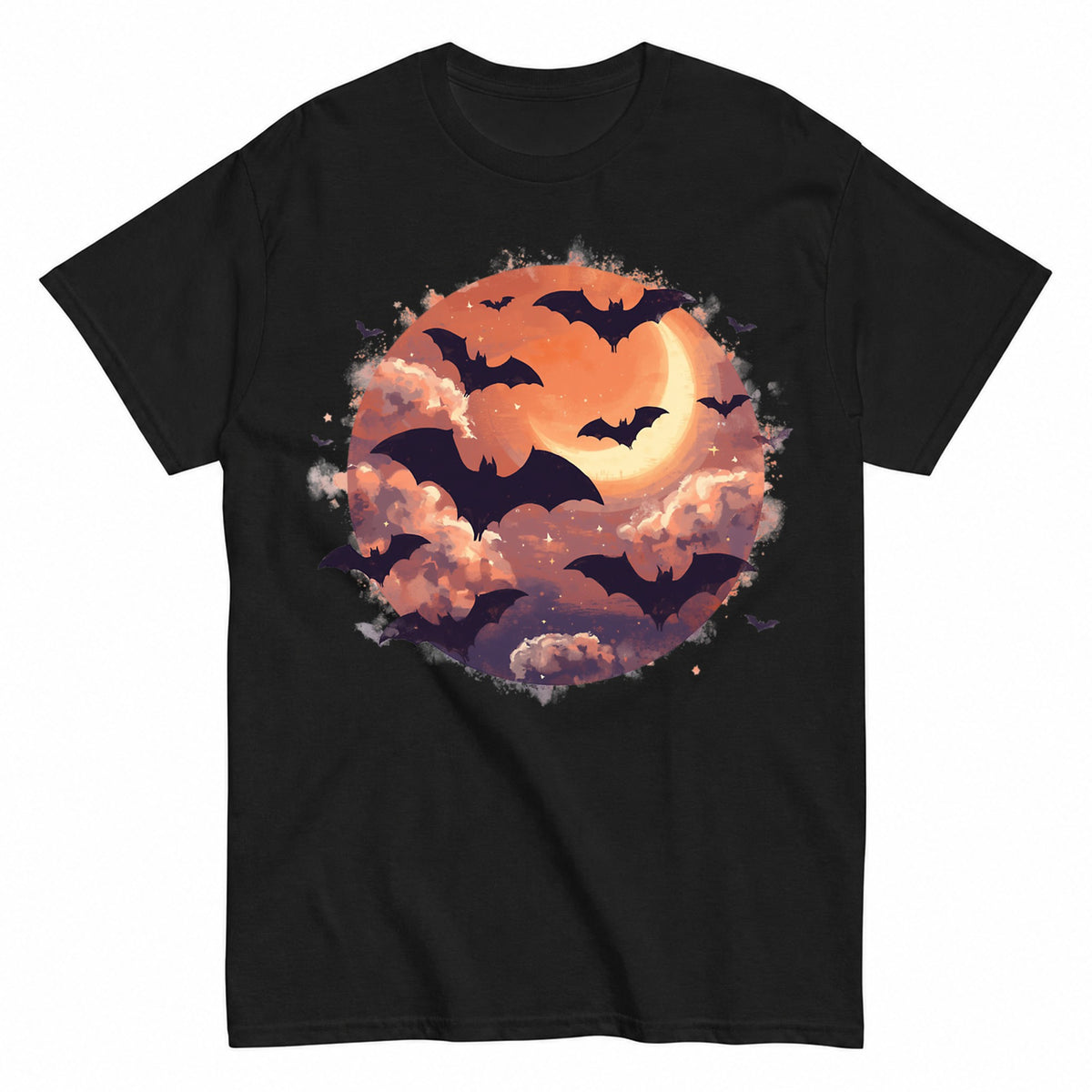 Bats After Sunset Halloween Shirt in Black – product view