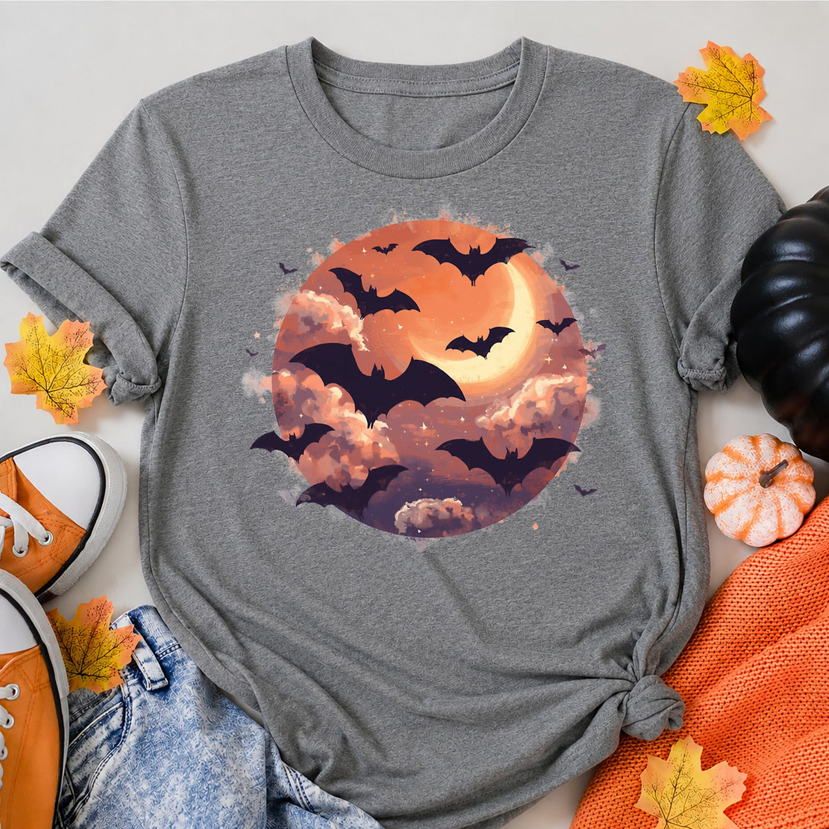 Bats After Sunset Halloween Shirt in Grey – alternate view