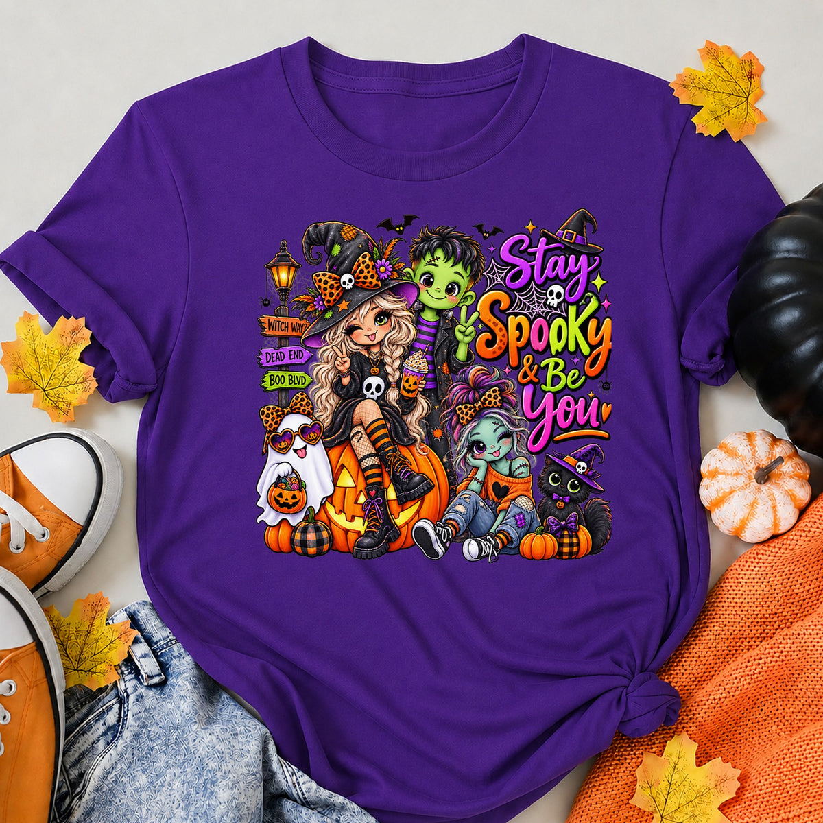 Be Spooky Just Be You Halloween Shirt in Blue – alternate view
