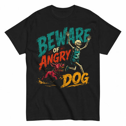 Beware Of Angry Dog Halloween Skeleton Runner Humor Halloween Shirt in Black – product view