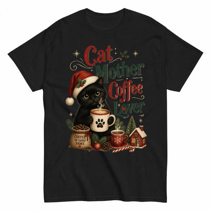 Black Cat Christmas Coffee Mom T-Shirt - product view 1