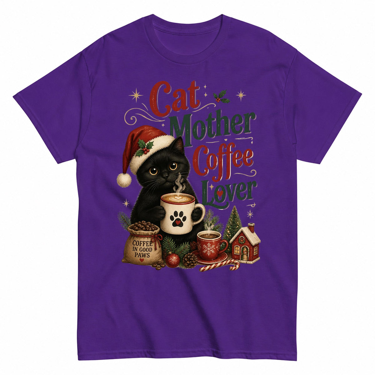 Black Cat Christmas Coffee Mom T-Shirt - product view 2