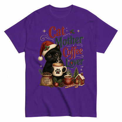 Black Cat Christmas Coffee Mom T-Shirt - product view 2