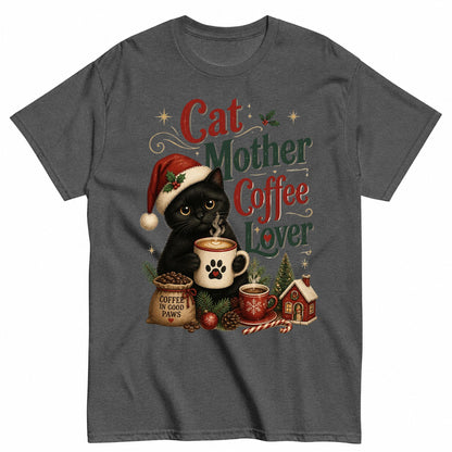 Black Cat Christmas Coffee Mom T-Shirt - product view 3