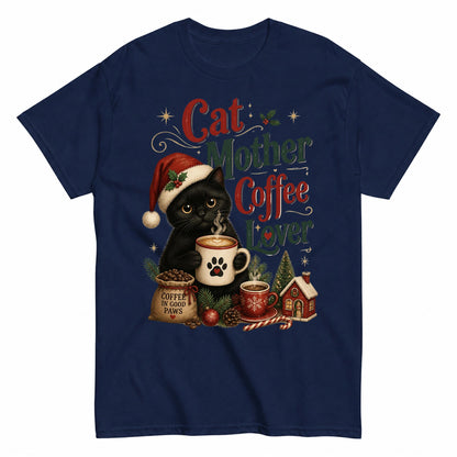 Black Cat Christmas Coffee Mom T-Shirt - product view 4