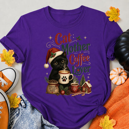 Black Cat Christmas Coffee Mom T-Shirt - product view 6