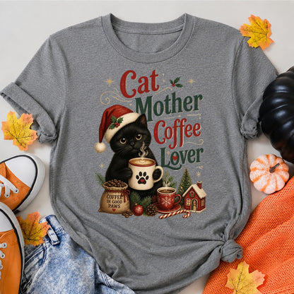 Black Cat Christmas Coffee Mom T-Shirt - product view 7