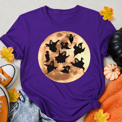 Black Ghosts Against The Full Moon Halloween Shirt in Blue – alternate view