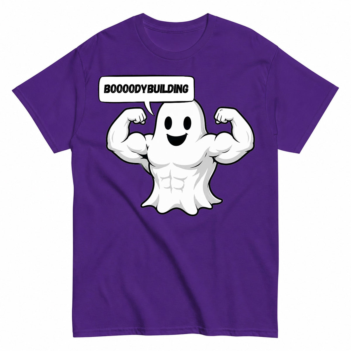 Bodybuilding Ghost Halloween Shirt in Blue – product view