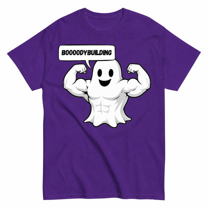 Bodybuilding Ghost Halloween Shirt in Blue – product view