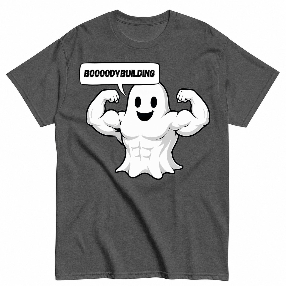 Bodybuilding Ghost Halloween Shirt in Grey – product view