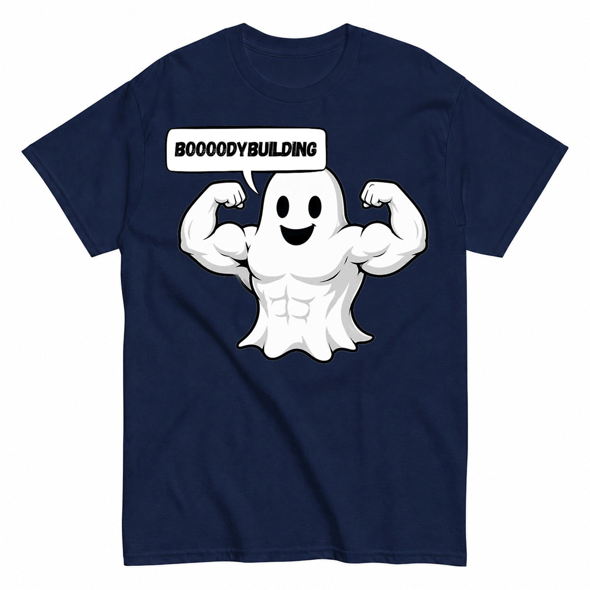 Bodybuilding Ghost Halloween Shirt in Navy – product view