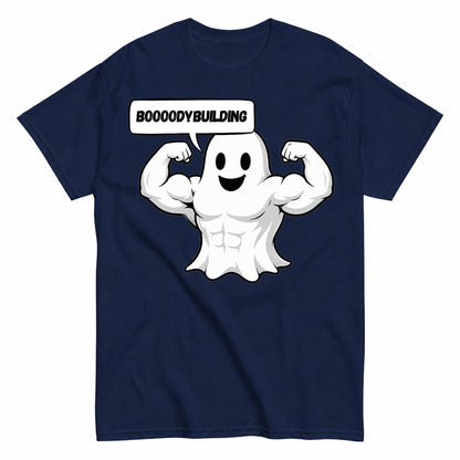Bodybuilding Ghost Halloween Shirt in Navy – product view