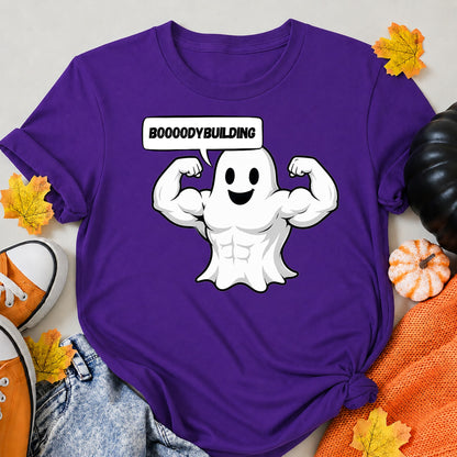 Bodybuilding Ghost Halloween Shirt in Blue – alternate view
