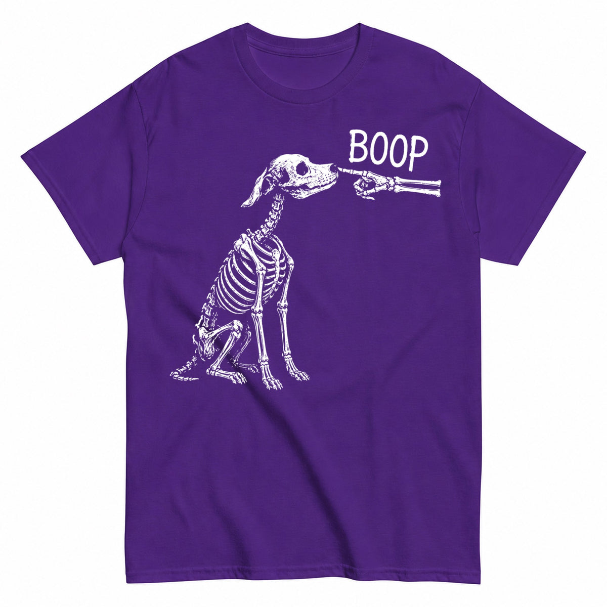 Boop Dog Skeleton Halloween Night Dog Graphic Halloween Shirt in Blue – product view