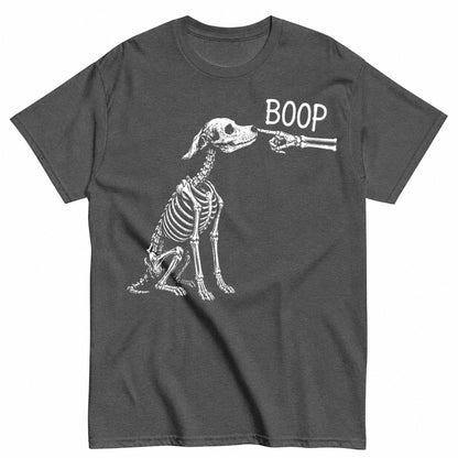 Boop Dog Skeleton Halloween Night Dog Graphic Halloween Shirt in Grey – product view