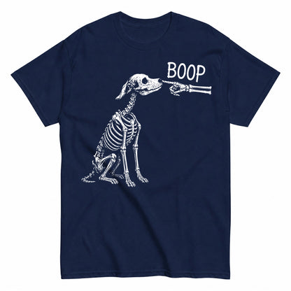 Boop Dog Skeleton Halloween Night Dog Graphic Halloween Shirt in Navy – product view