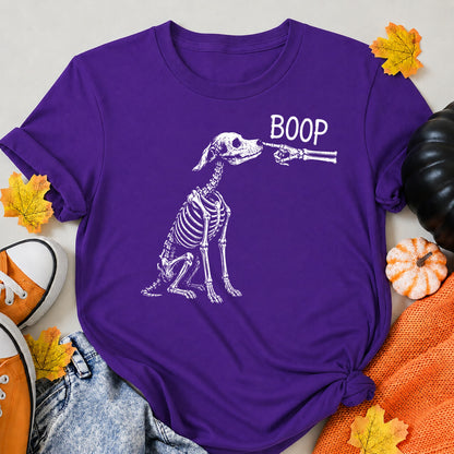 Boop Dog Skeleton Halloween Night Dog Graphic Halloween Shirt in Blue – alternate view
