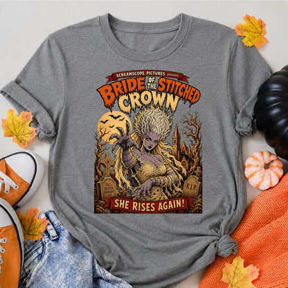 Bride Of The Stitched Crown Gothic Horror Halloween Shirt in Grey – alternate view