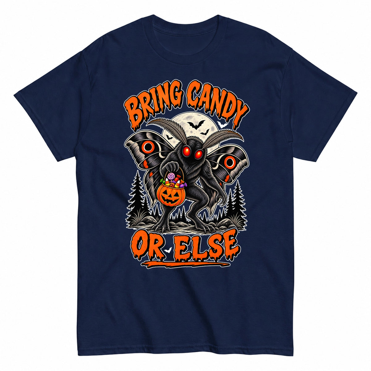 Bring Candy Or Else Halloween Shirt in Navy – product view