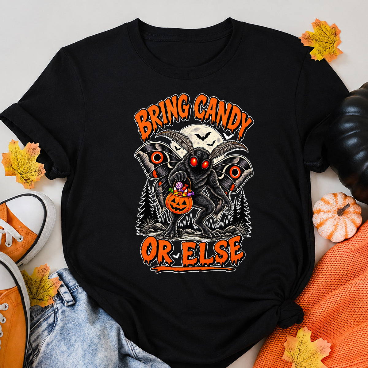 Bring Candy Or Else Halloween Shirt in Black – alternate view