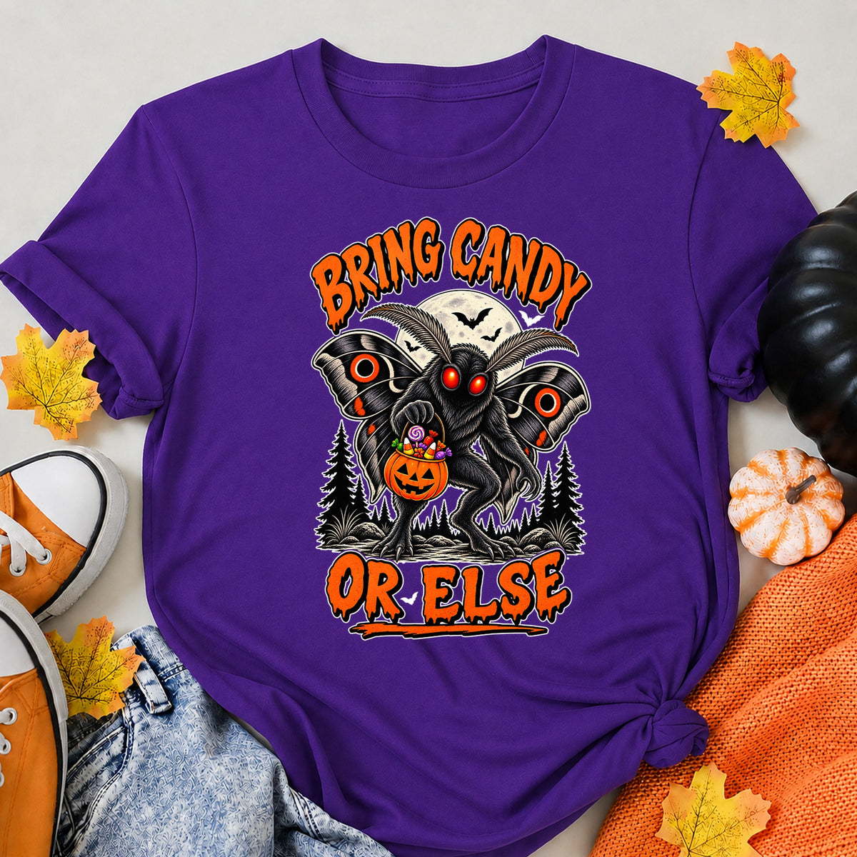 Bring Candy Or Else Halloween Shirt in Blue – alternate view