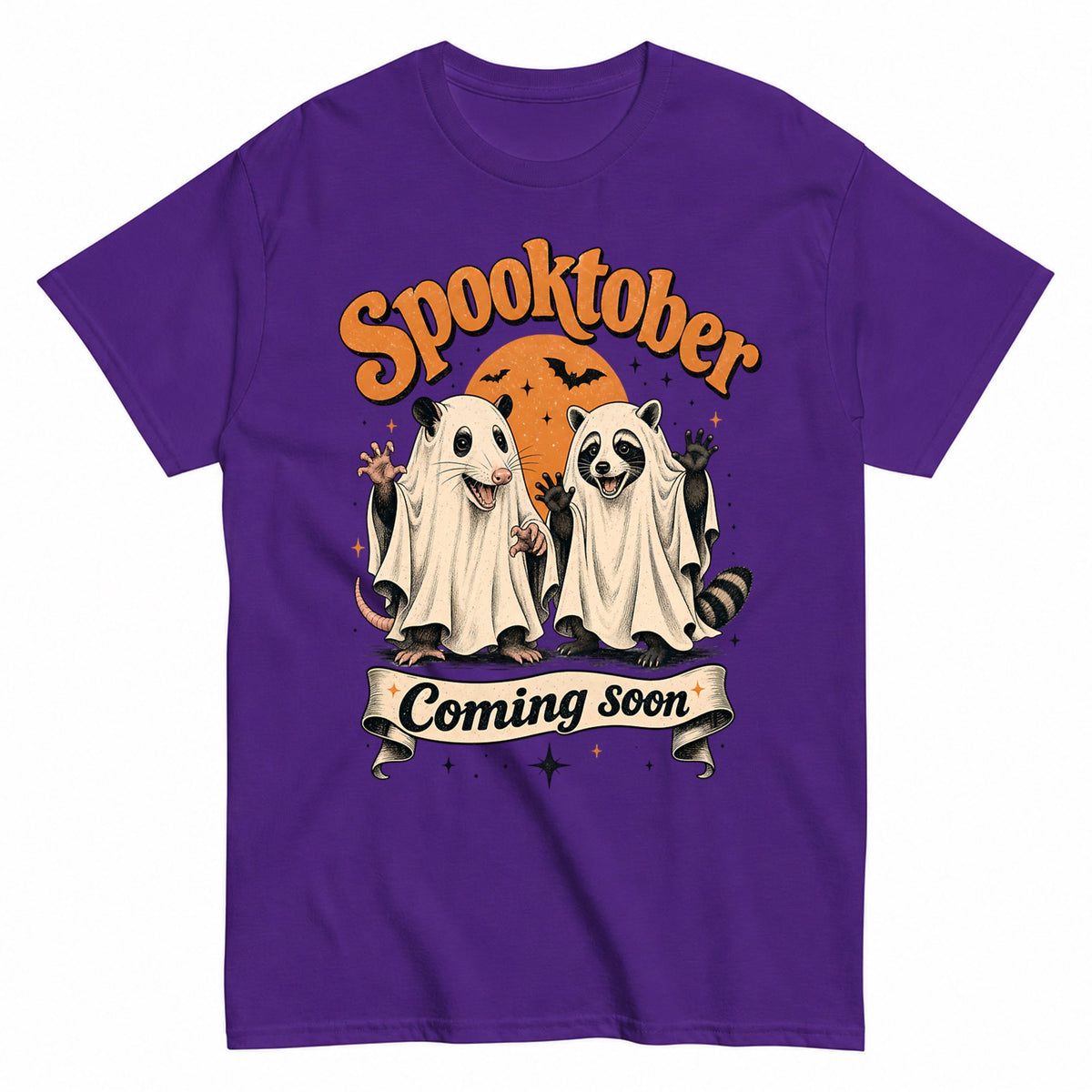 Celebrating Spooktober With Raccoon And Opossum Halloween Shirt in Blue – product view