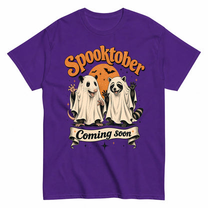 Celebrating Spooktober With Raccoon And Opossum Halloween Shirt in Blue – product view
