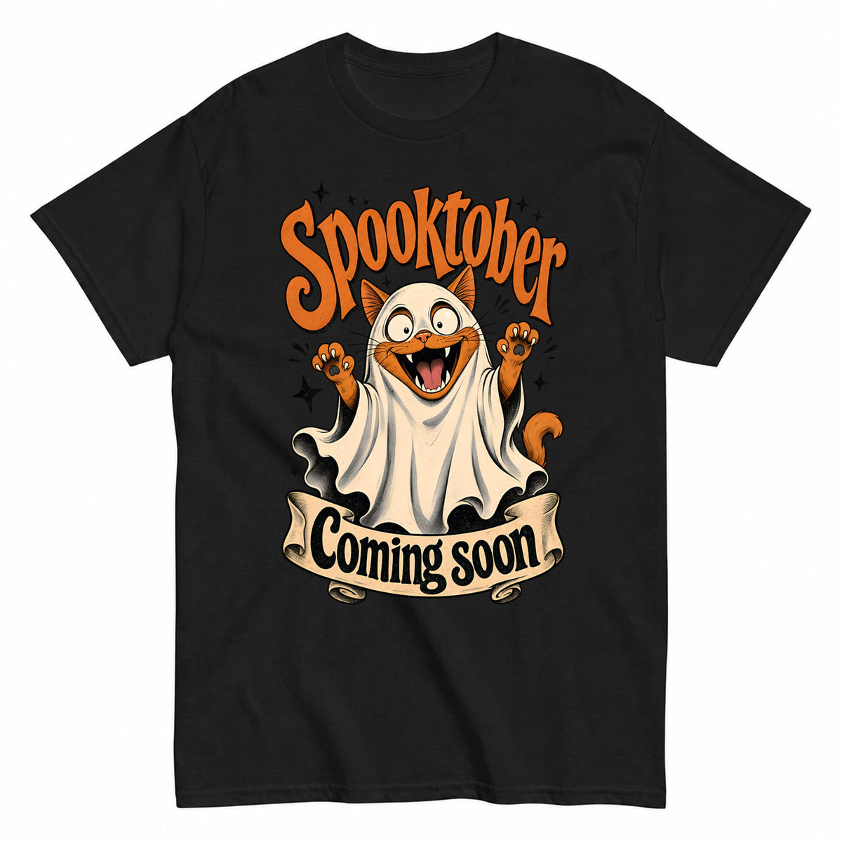 Celebrating Spooktober With Spooky Cat - Coming Soon Halloween Shirt in Black – product view